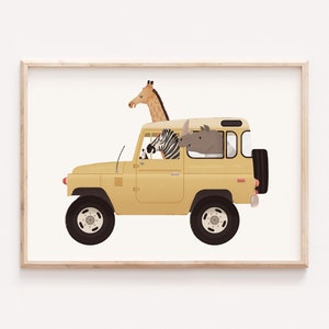 4x4 animals, Funny animals art, Nursery animals art, Animals on cars, zebra nursery art, Giraffe children art, Kids room decor