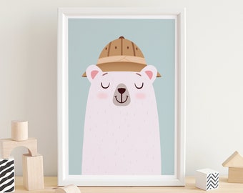 Archaeologist bear, Nursery wall print, Decor for playroom, Art for kids, Cute animals art, Baby wall decor, Baby nursery print, Children