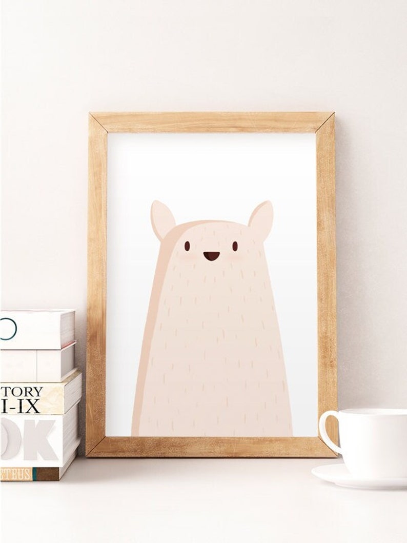 Bear print, White bear, Nursery poster, Kids wall art, Cute art, Kids room prints, Pastel colors, Baby nursery decor, Kids illustration image 1