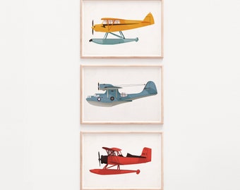 Airplane Print, Transportation Print, Vintage Plane Print, Aviation Decor, Plane Nursery, Nursery Plane Print, Toddler Boy Room, Seaplane