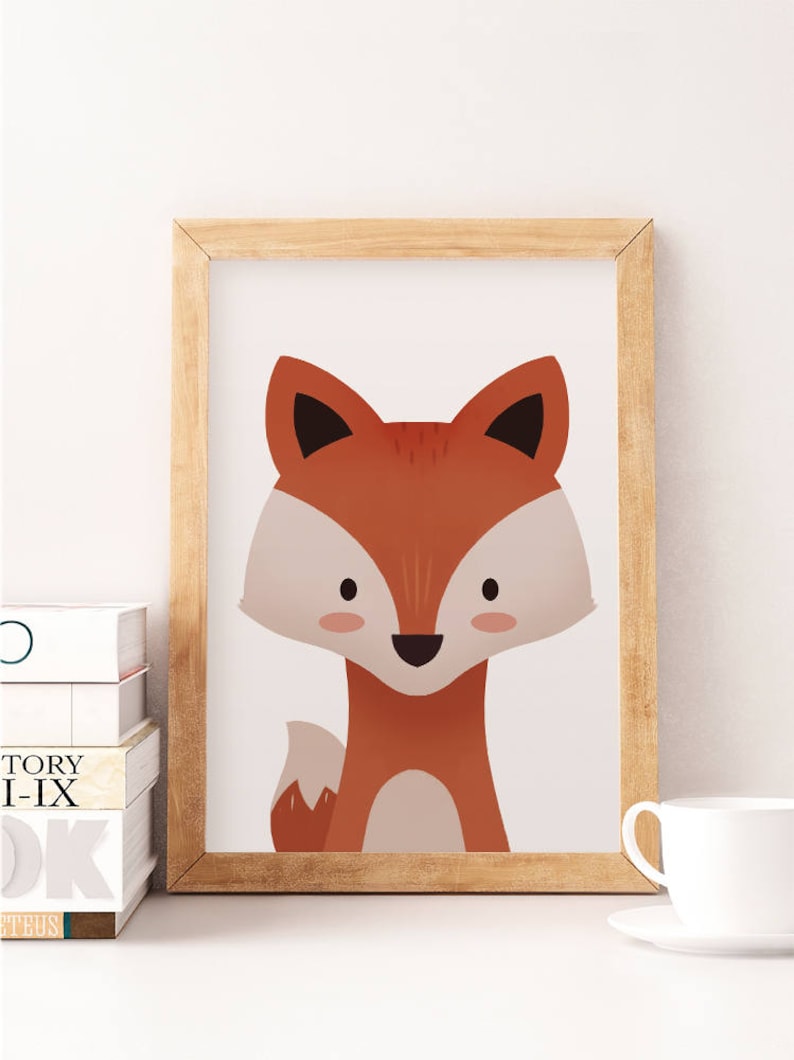 Fox print Nursery animal Fox nursery Kids room art Art for Etsy