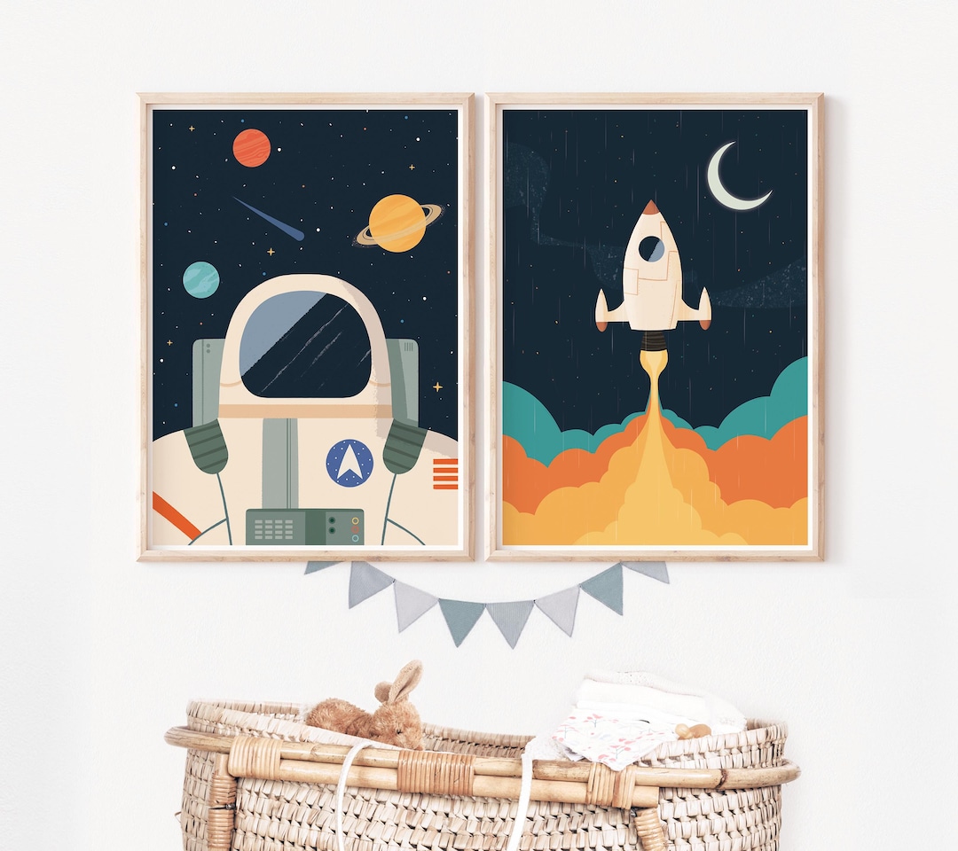 Astronaut & Rocket Prints: Space Nursery Wall Art Set - Etsy