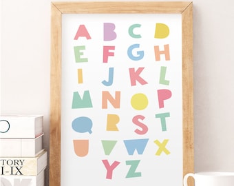 Alphabet poster, Kids alphabet, Colorful kids art, Nursery print, Kids room poster, Nursery wall art, Alphabet, Cute alphabet, Illustrations
