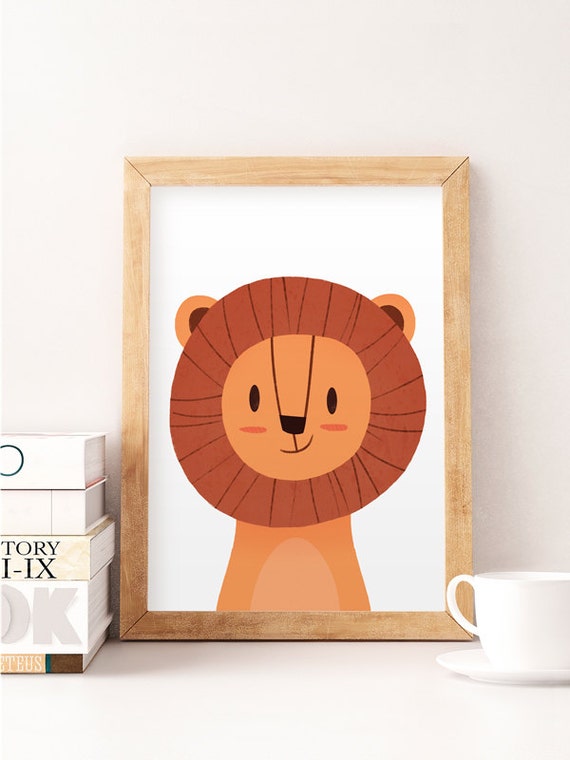 Lion Illustration Kids Room Art Cute Animals Print Animals Etsy