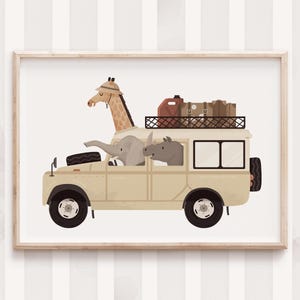 Safari Animals Nursery Print: Whimsical Car Art (Digital Download)