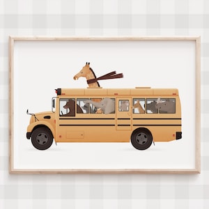 Safari Animal School Bus Nursery Art Print: Playful Kids Room Decor (Digital Download)