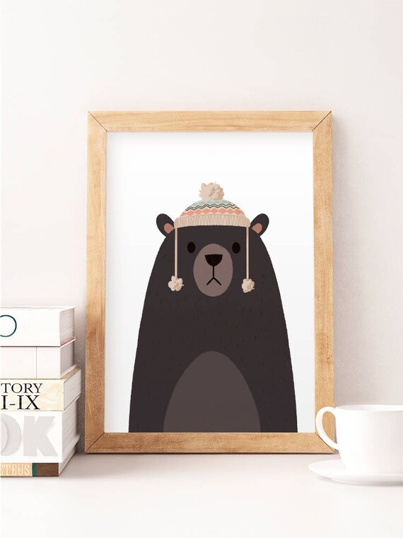 Cute bear illustration, Whimsical animal art, Nursery wall art, Kids room art, Bear art print, Cute wall decor, Animals illustration