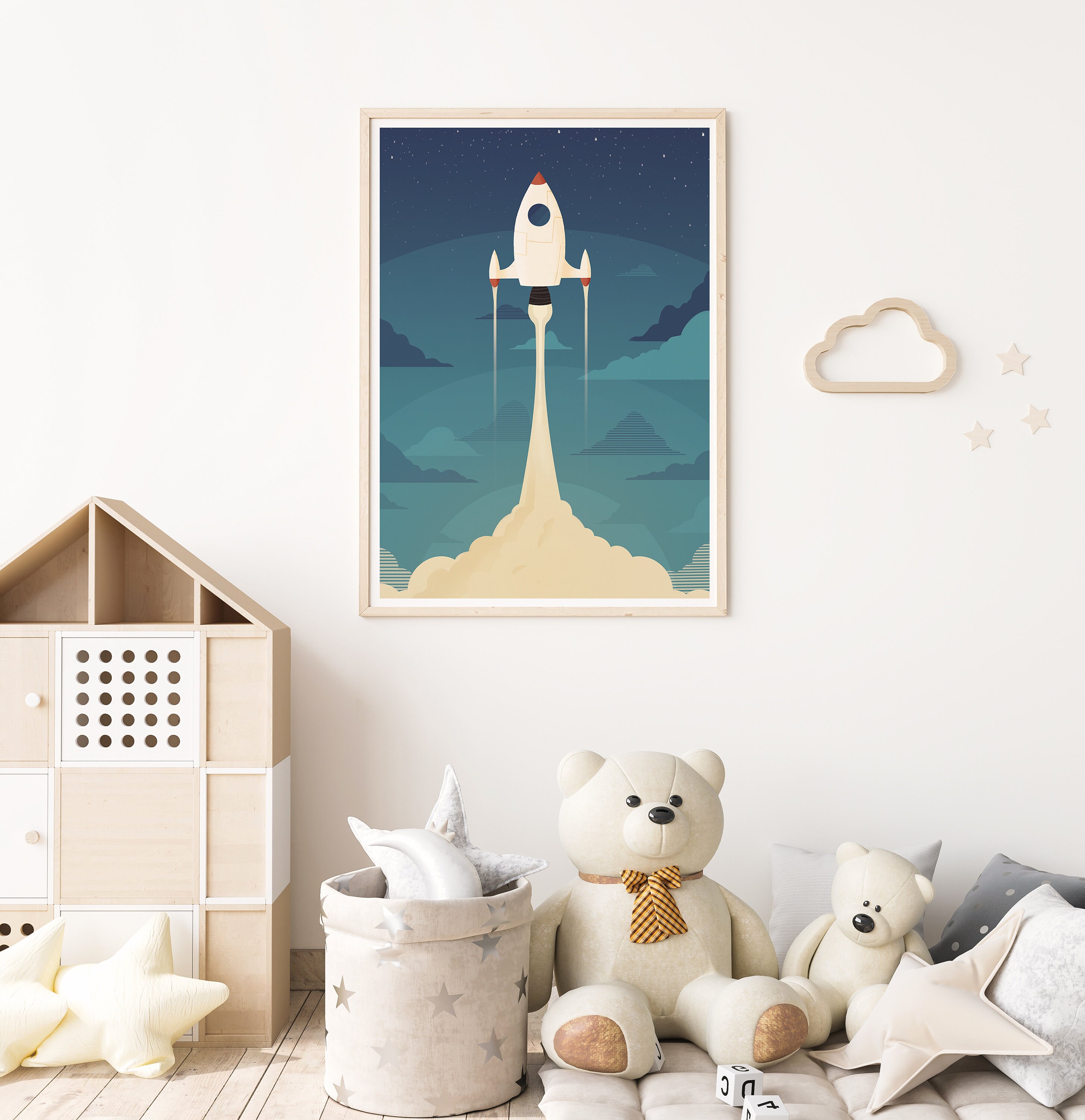 Space Print Spaceship Art Nursery Wall Art Nursery Wall Etsy