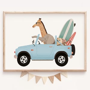 Nursery Animals in Cars Print: Funny Kids Room Decor (Digital Download)