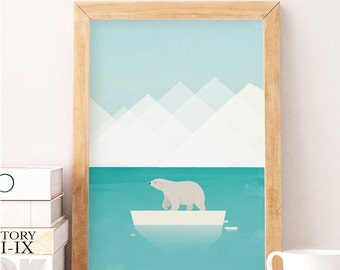 White bear, Polar bear, Bear print, Nursery wall art, Nursery decor, Kids illustration, Kids room decor, Wall print, Art for kids, Cute bear