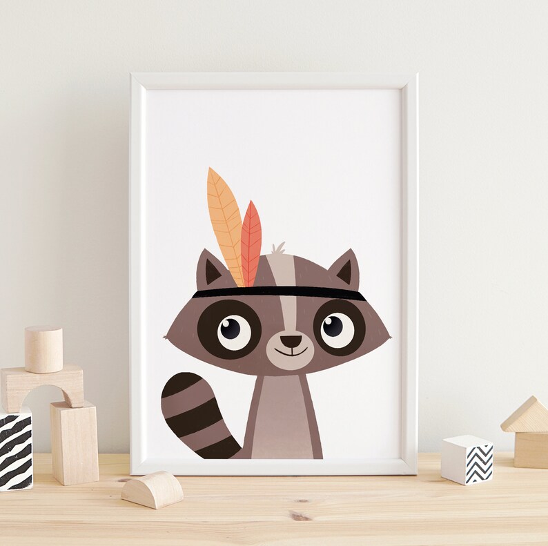 Racoon print, Cute animals, Animals wall art, Nursery decor, Animal nursery decor, Racoon wall art, Kids room decor, Wall art, Nursery print image 1