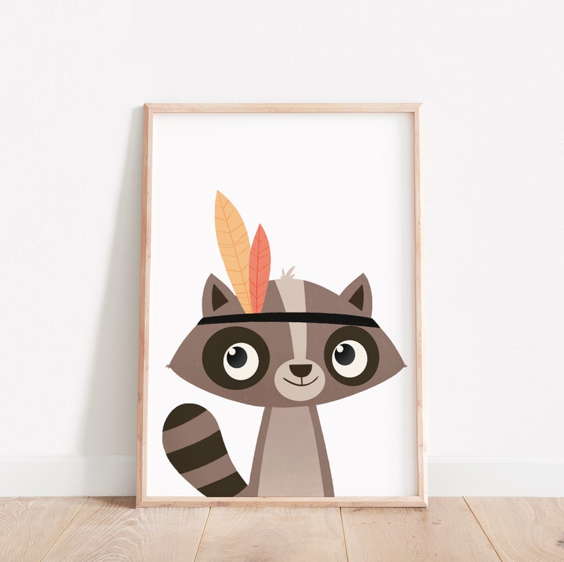 Racoon print, Cute animals, Animals wall art, Nursery decor, Animal nursery decor, Racoon wall art, Kids room decor, Wall art, Nursery print image 2