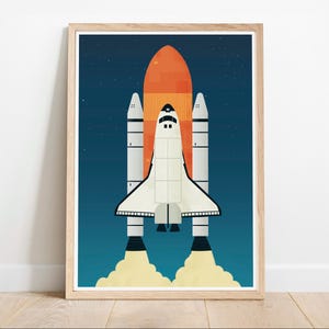 Stampa spaziale, Arte di astronavi, Arte murale per bambini, Decorazione murale per bambini, Space shuttle, Asilo nido spaziale, Arte per la cameretta dei bambini, Decorazione per la cameretta dei bambini, Spaceshuttle