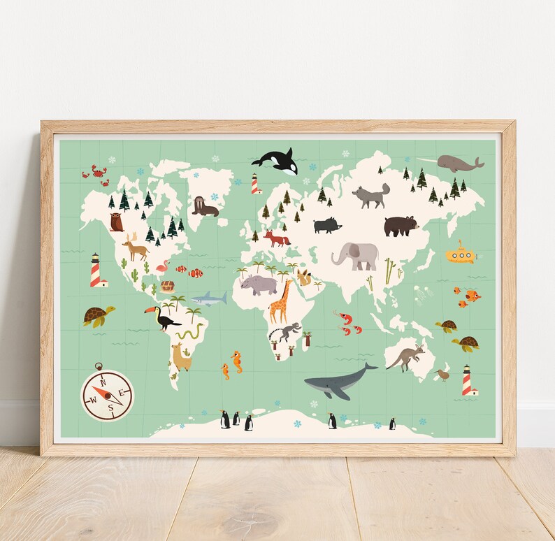 World Map Print Nursery World Map Nursery Wall Art Map Wall Etsy