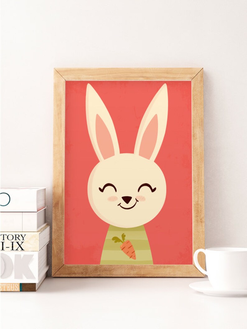 Rabbit wall art Animals wall decor Cute wall decor Nursery Etsy