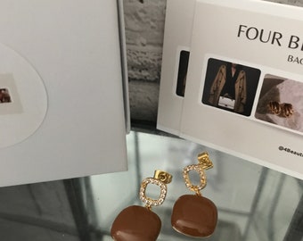 18K Gold plated Earrings- Brown earrings- Resin jewelry- Brown & Gold Earrings