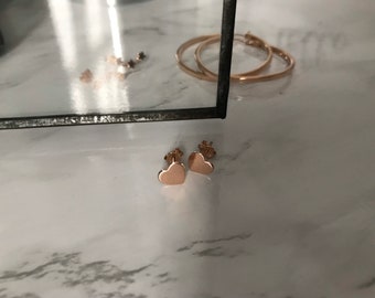 Rose Gold Plated Flat Sterling Silver Heart Stud Earrings