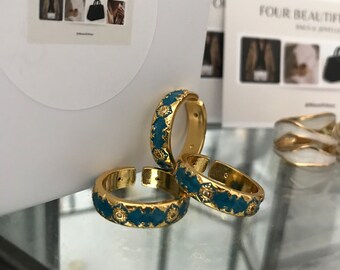 Cyan stack rings - 18K Gold plated ring- Vintage ring -Stacking ring - Copper ring - adjustable ring -Costume jewellery