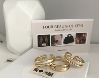 Weißer Resin Verstellbarer Ring – Gold-Kupfer-Modeschmuck
