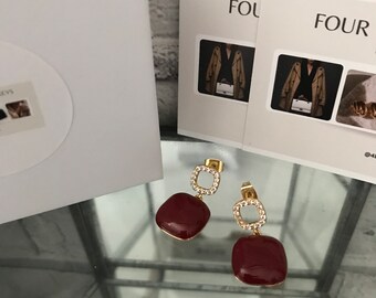 18K Gold plated Earrings- Red earrings- Resin jewelry- Red & Gold Earrings