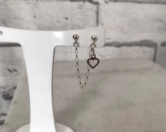 Helix earrings. Cartilage earring. Helix earring. Helix piercing. Double earring. Sterling silver. Heart Double piercing earring