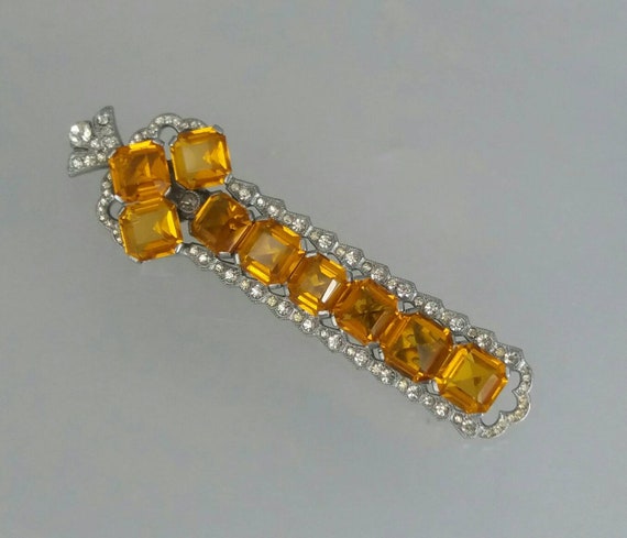 Large Rhinestone Dress Clip Brooch Orange Paste Je