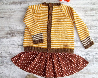 Merino Wool Cardigan - Busy Bee / Baby Cardigan / Toddler Cardigan / Striped Sweater / Girl Cardigan / Boy Cardigan / Toddler Merino Sweater