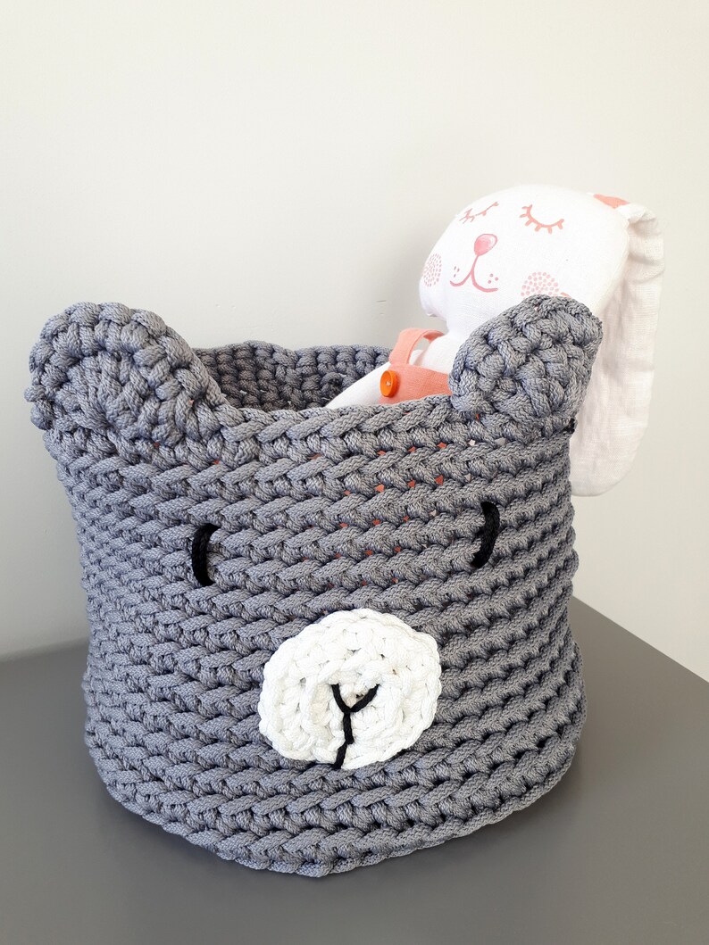 Gray teddy bear toy storage basket Gift for baby Woodland Etsy