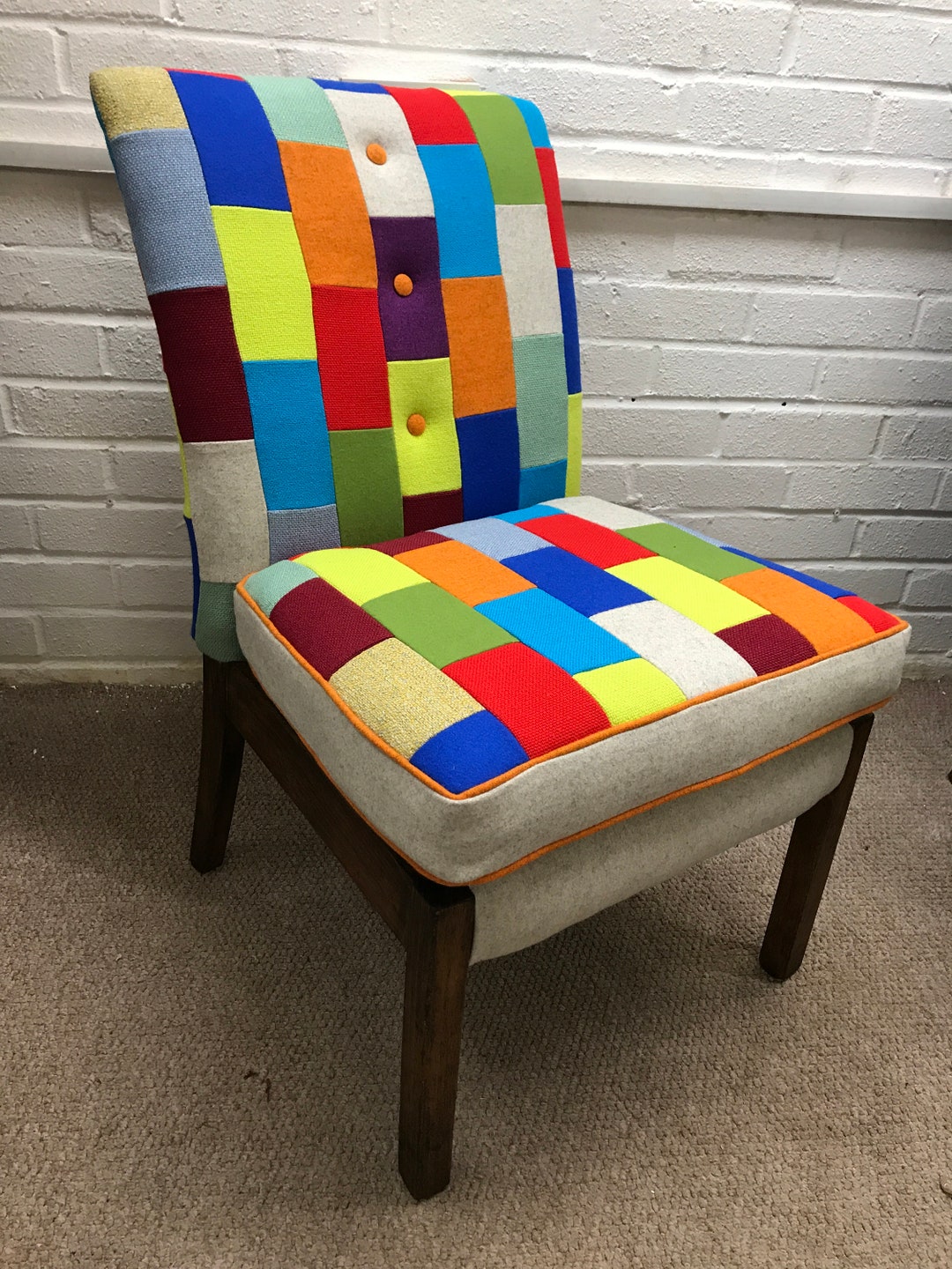 Vintage Small Bedroom Chair Reupholster in Bright Patchwork Design ...