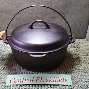 Griswold #8 Iron Mountain Cast Iron Dutch Oven P/N 1036B with Lid P/N 1037 Circa 1940s Vintage