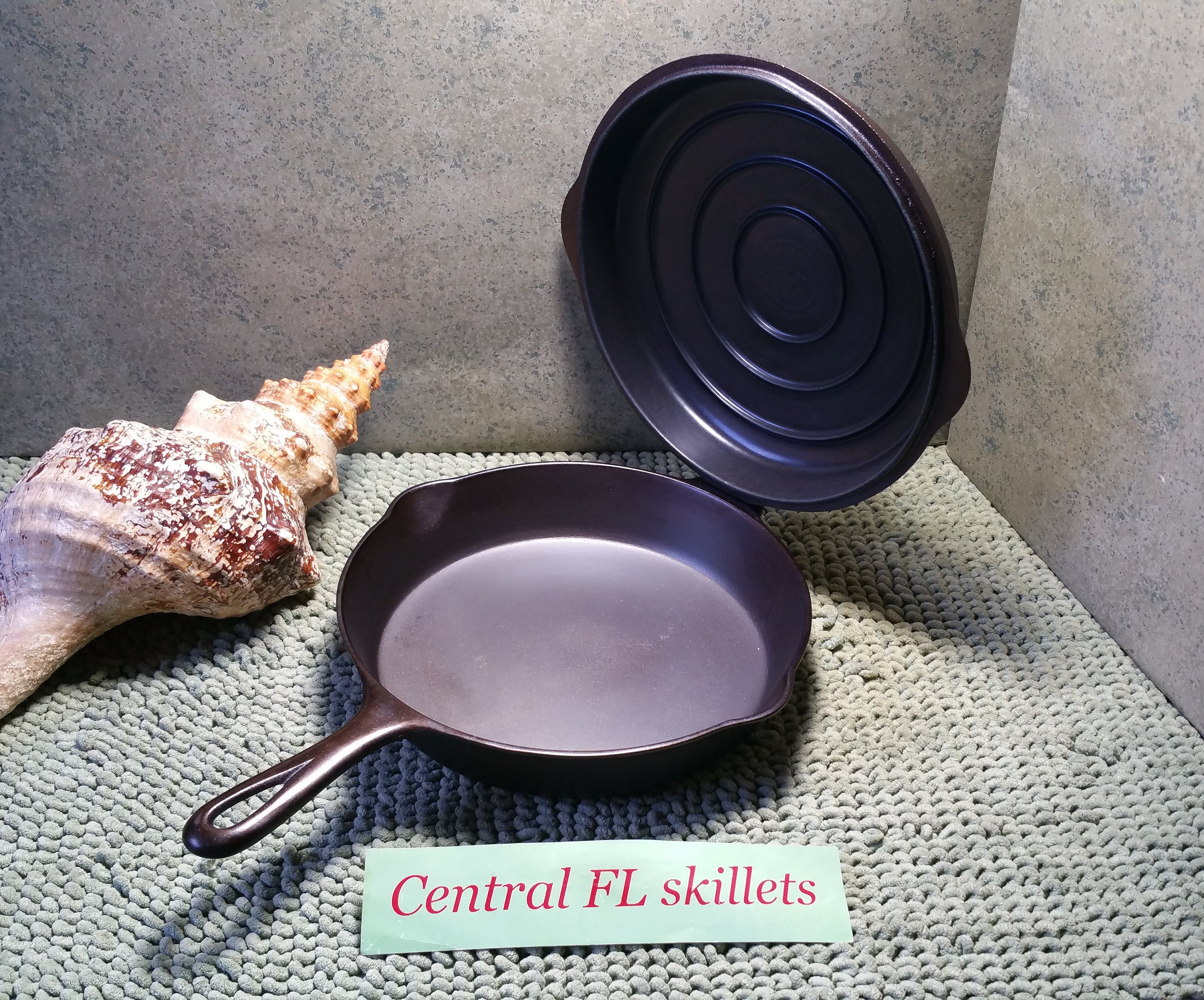 Griswold No 8 square skillet with Griswold glass lid.