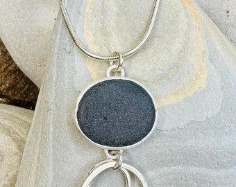 Dark Gray Basalt Beach Stone Pendant