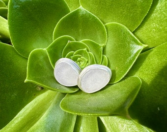 White Sea Glass Stud Earrings