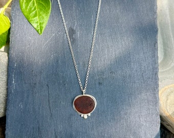 Brown Maine Sea Glass & Sterling Silver Pendant.