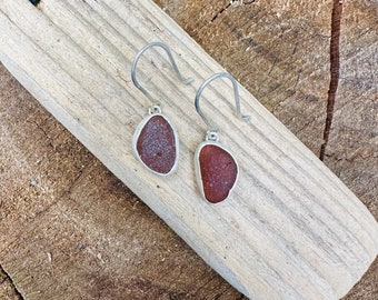 Brown Sea Glass Dangle Earrings