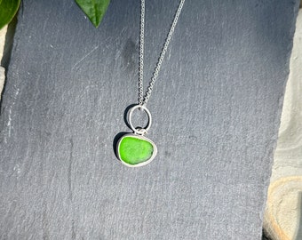 Green Maine Sea Glass & Sterling Silver Pendant.