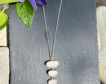 Natural White Sea Glass Trio Pendant.