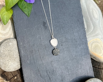 Natural White Sea Glass & Beach Stone Pendant.