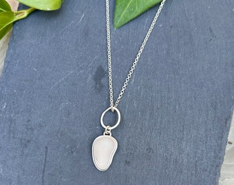 White Sea Glass & Sterling Silver Pendant.