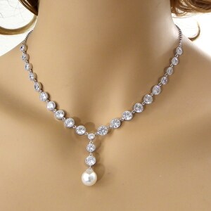 Y Necklace, Y pearl zircon necklace, bridal Necklace Party accessories Gift Zirconia necklace, drop pearl earrings, Bridal Necklace Pearl