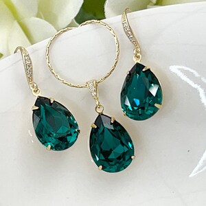 Türkis Kristall Braut Schmuck Set, Gold Teardrop Ohrringe Halskette