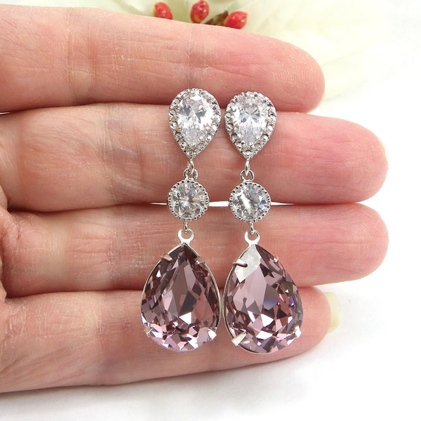 Antique pink drop earrings, Light Amethyst Swarovski Earrings necklace, Light Purple earring, dusty pink crystal Earrings, Bridesmaid Gift
