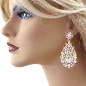 Chandelier Long Bridal Earrings, gold Crystal statement earrings, Wedding earrings -Brides statement earrings, Crystal rhinestone earrings