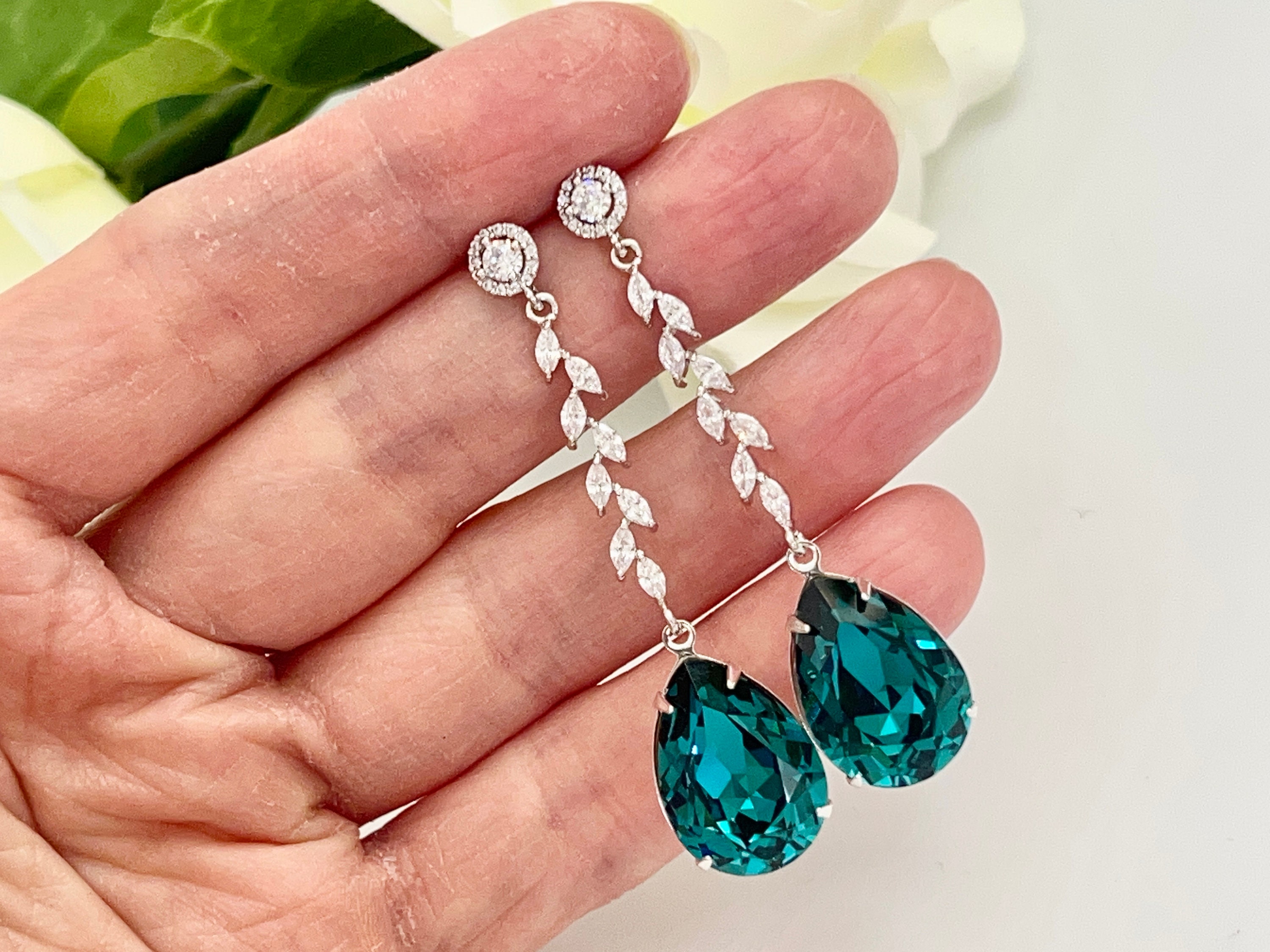 Dark Teal Drop Earrings