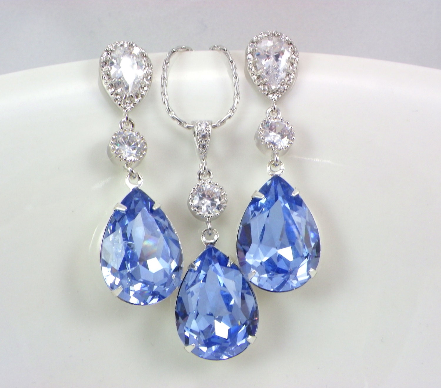 Light Sapphire Blue Bridal Necklace and earrings set Light Etsy
