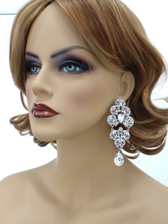 Chandelier Earrings Big Crystal Wedding Brides Statement Long Rhinestone Bridal Party