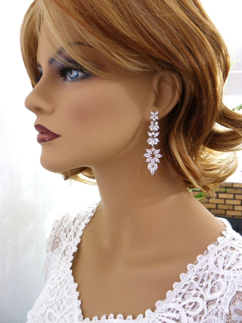 Zircon earrings Bridal Accessories Statement Earring Bridal jewelry Crystal Earrings Chandelier Long Earrings chandelier earring