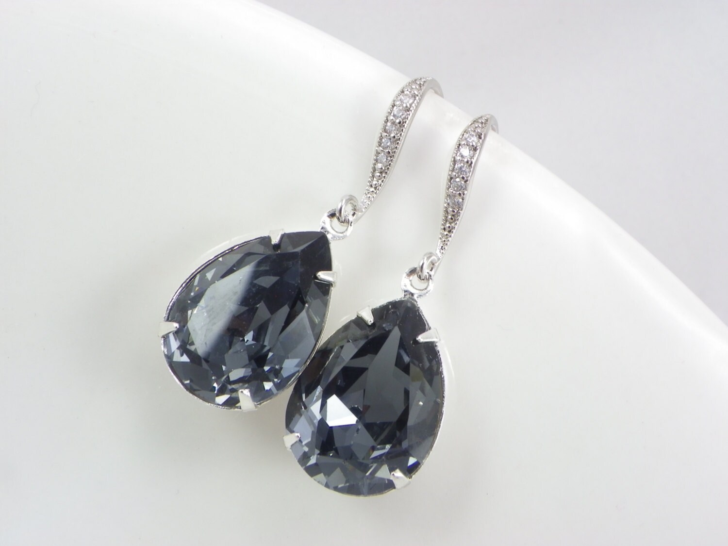 Grey swarovski shop crystal earrings