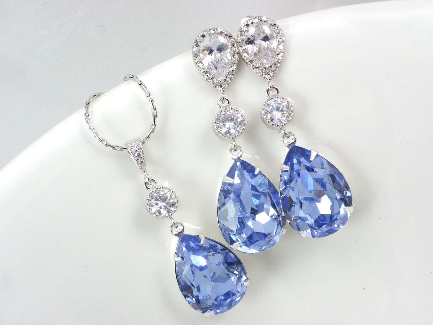 Light Sapphire Blue Bridal Necklace and earrings set Light Etsy