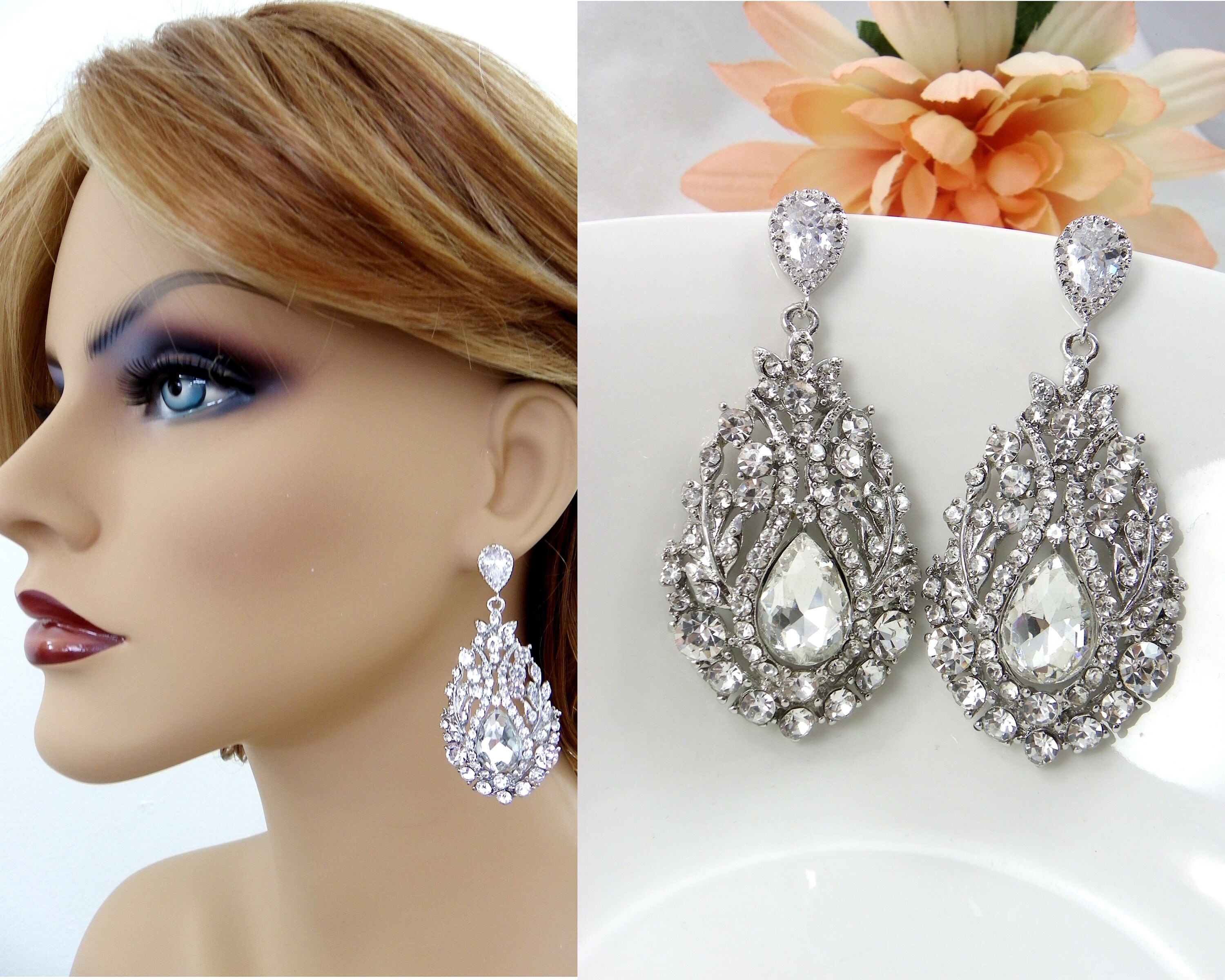 Big Chandelier Earrings Clip on chandelier wedding earrings Etsy